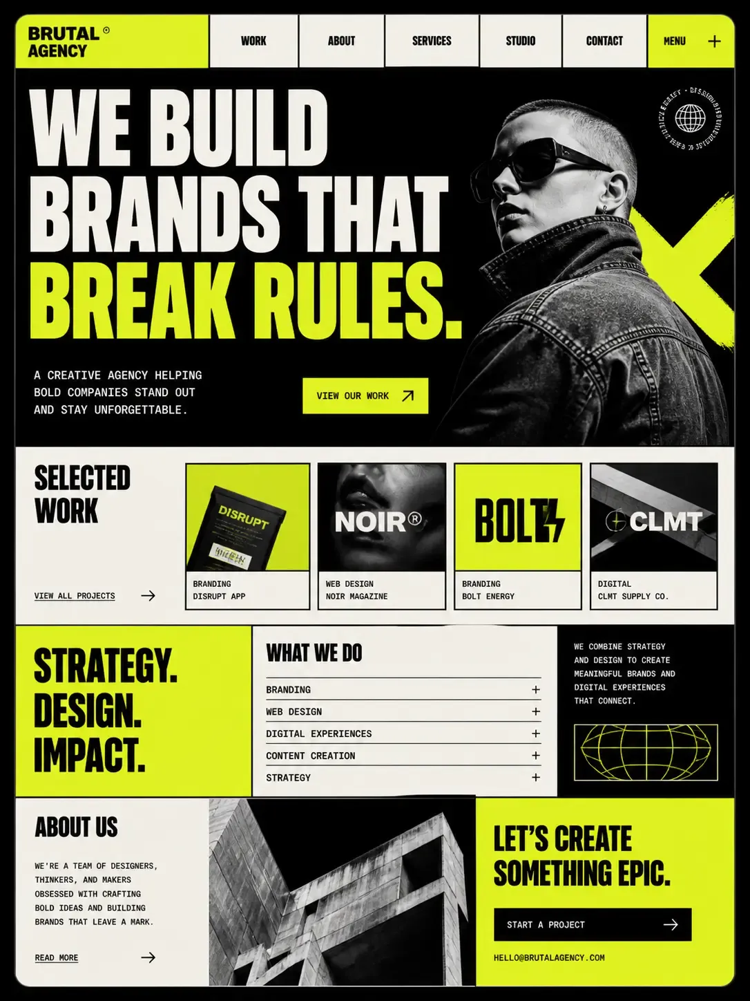 Neobrutalistyczny Web Design Agencji (Mobile)